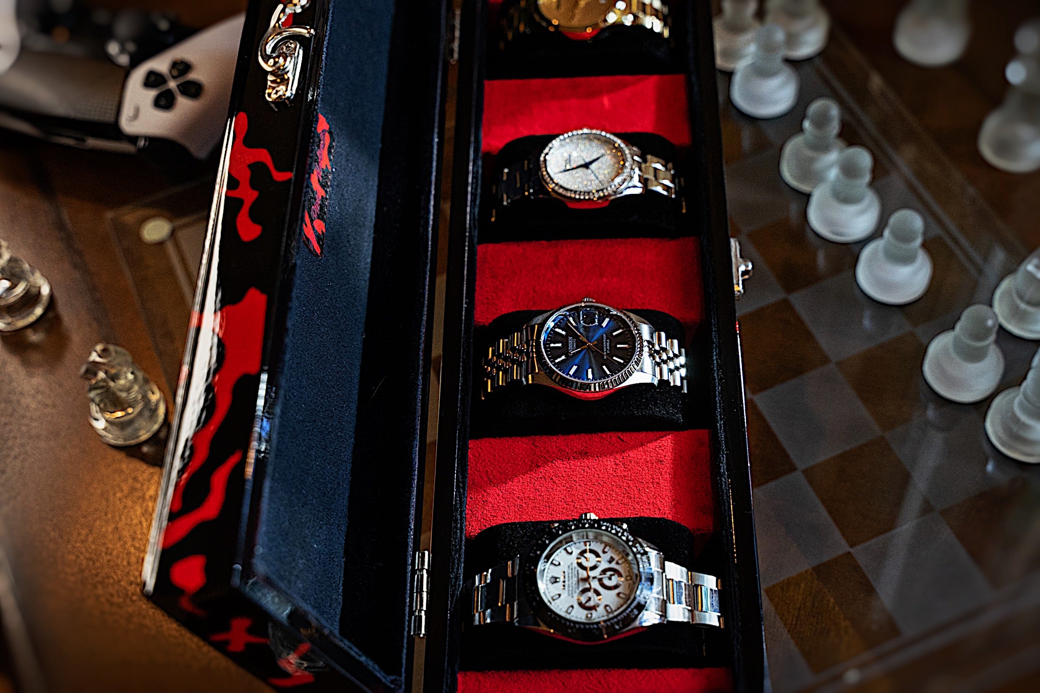 Red & Black Camouflage with Velvet Interior watch box