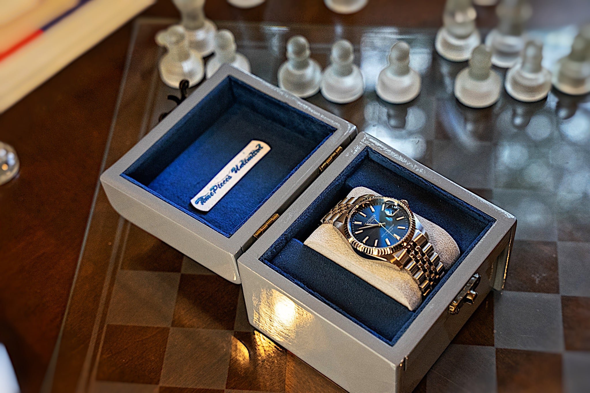 Iridium Gray with Blue Velvet watch box