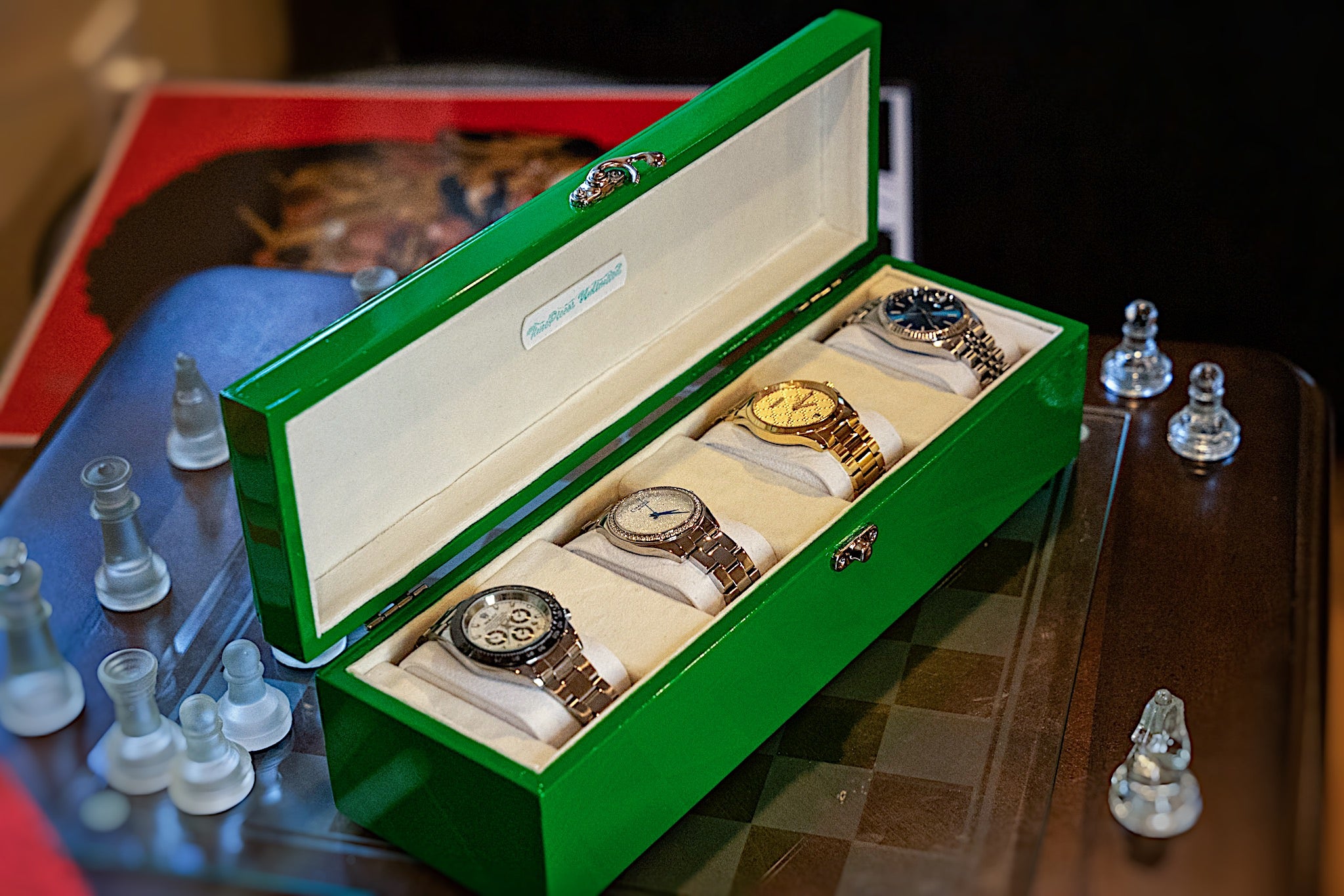 Islamic Green with Off-White Velvet watch box