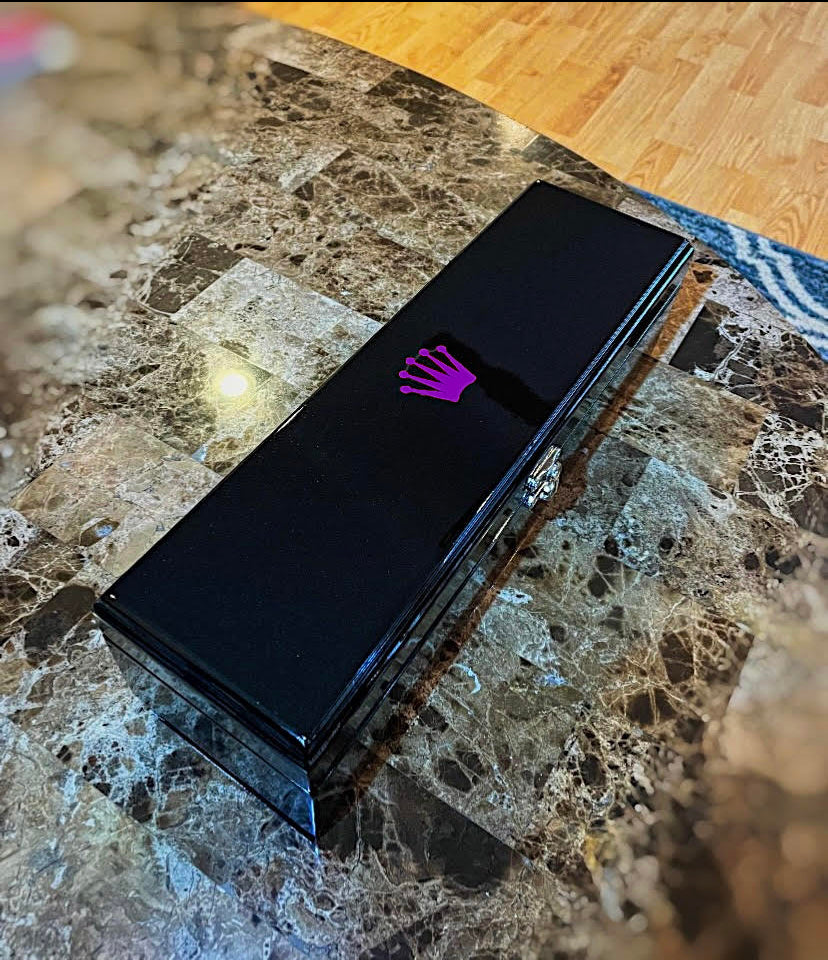 Regal Purple Majesty: The Black & Purple Crown Luxury Watch Box