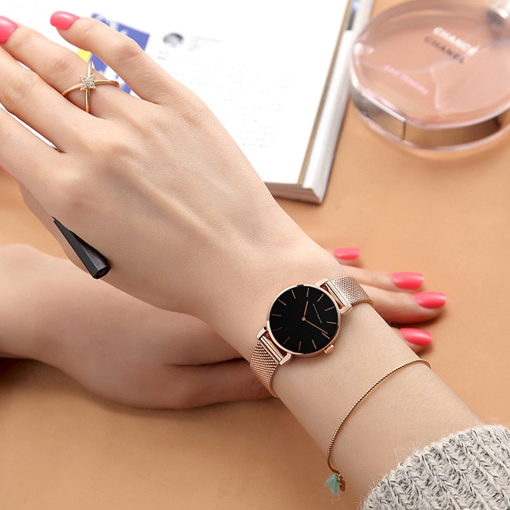 Women Watch Top Brand Rose Gold Waterproof Fashionable Nordic Minimalist Ladies Watches