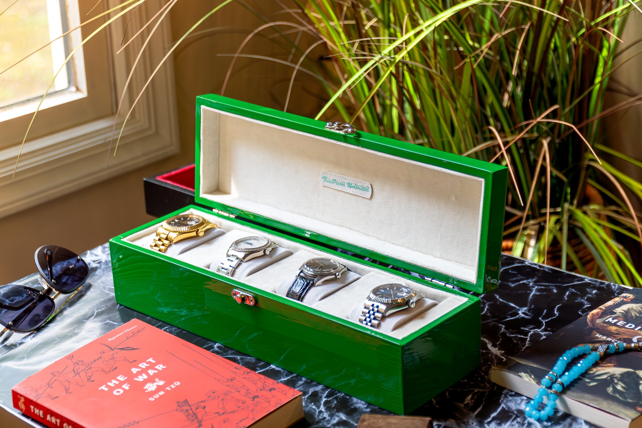 Islamic Green with Off-White Velvet watch box